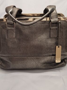 Botkier Metallic Pewter Leather Framed Satchel Y2K Handbag